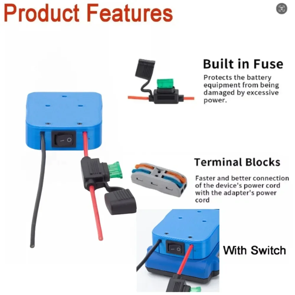 14 AWG Power Wheel Adapter for Kobalt 24V MAX Battery Conversion To DIY Connector Output Power Supply Converter with Switch