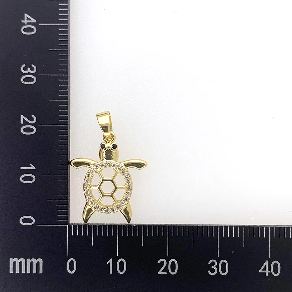 Cute Summer Sea Turtle Pendant Necklace CZ Zircon Gold Plated Animal Tortoise Accessories Hip Hop Party Gift Jewelry Making