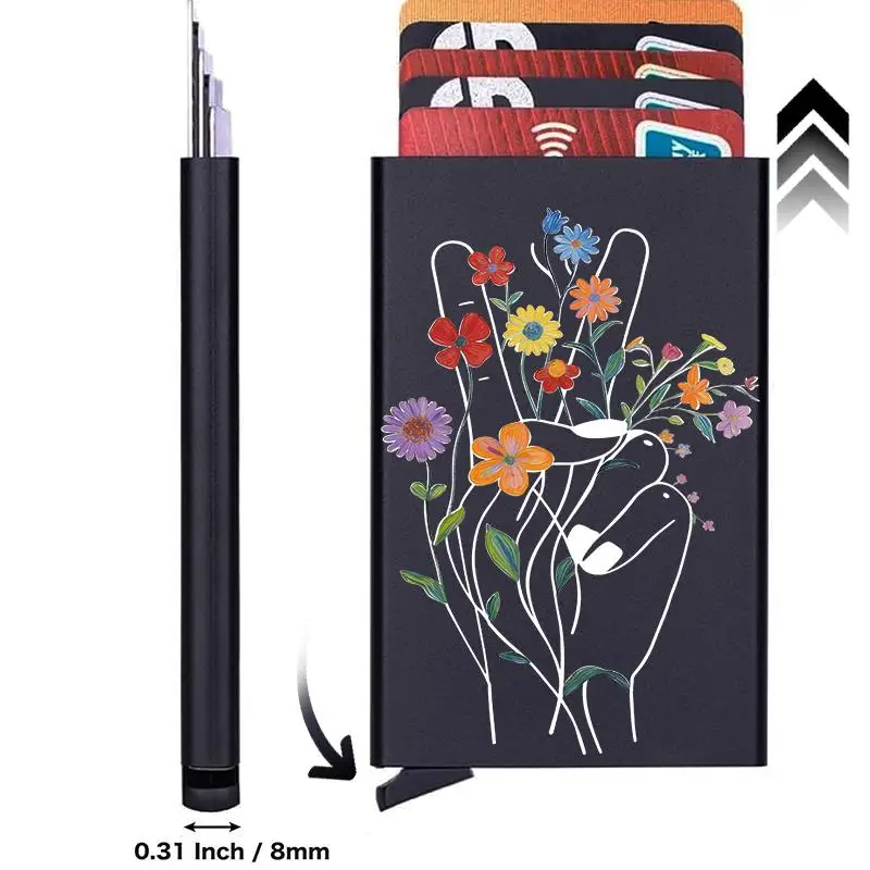 

Черный держатель для кредитных карт, всплывающий кошелек, тонкий анти RFID, мини-кошелек с цветком, минималистичный защитный чехол для карт, подарок на 6 карт