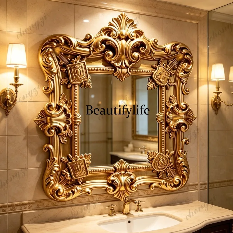 K153 French retro decoration, porch fireplace mirror, wall hanging, makeup mirror French engraved bathroom mirror