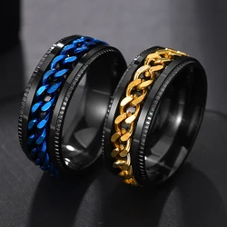 Fashion Cool Stainless Steel Rotatable Men Ring High Quality Spinner Chain Punk Women Charm Jewelry for Party Gift