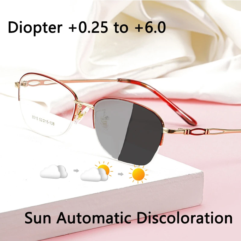 

Light Oval Reading Glasses Photochromic Anti Blue Ray Hyperopia Eyeglasses Unisex Computer Business Luxury Goggles +75 175