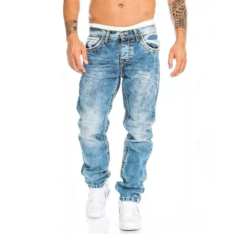 Herren Jeans Marken Gerade Stretch Slim Jean Homme Pantalones Hombre Casual Hosen Denim Hosen Baggy Jeans Schwarz Blau