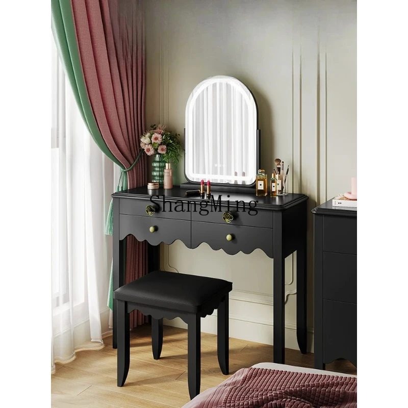 

SM Dressing Table New Retro Style Small Apartment Makeup Table Bedroom Black Makeup Desk