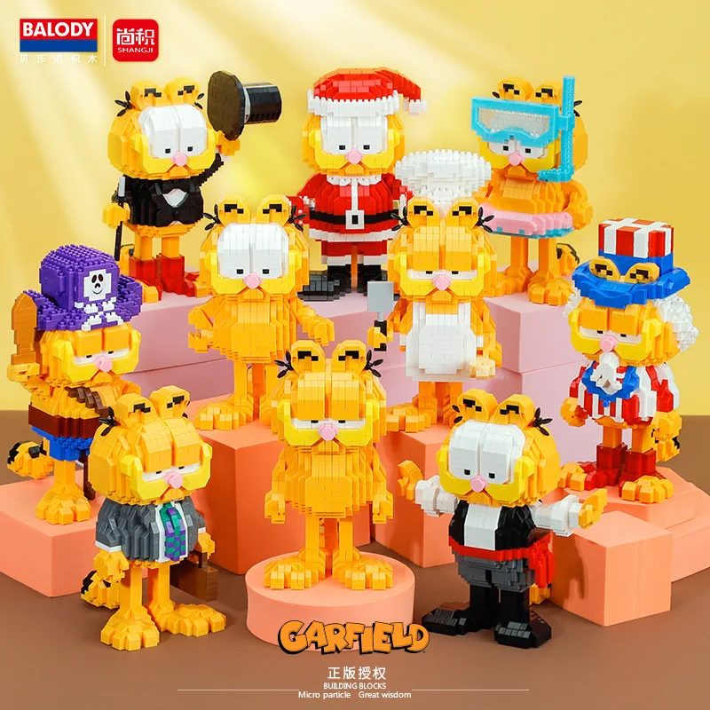 Balody Garfield Cat Micro Building Blocks Xmas Chef Pirate Cat Model Dragon Mini Brick Figure Toys For Christmas Gift