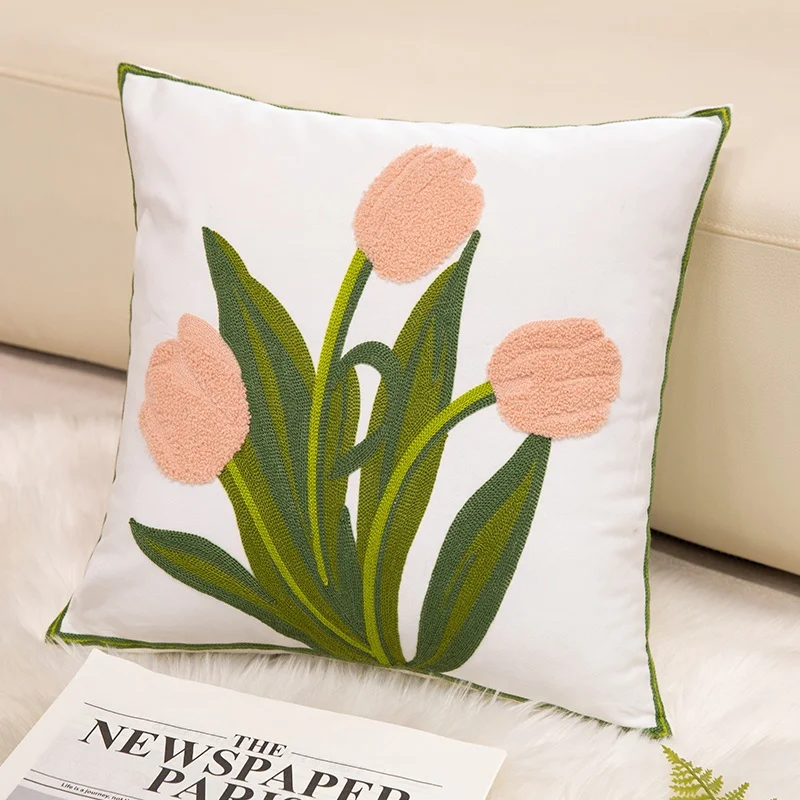 Oreiller en peluche pour maison rurale, 45CM, tournesol, tulipe, tortues, feuilles, Bouquet, sieste douce, coussin de canapé, Style pastoral, cadeaux de fête