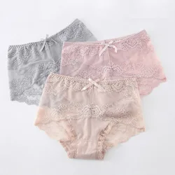 Women Cotton Underwear Sexy Lace Panties Plus Size Hollow-Out Briefs Mid Waist Seamless Comfort Underpants Female Sexy Lingerie