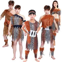 Men Women's Boy Girls Savage Cave Costume Leopard Print Halloween Cosplay