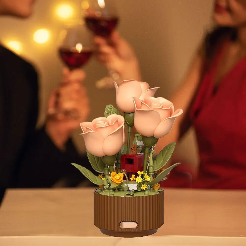 باقة ترتيب الزهور الخشبية الديناميكية نموذج بتلات تتفتح تلقائيًا باقة الورد ديكور جو خرافي للفتيات