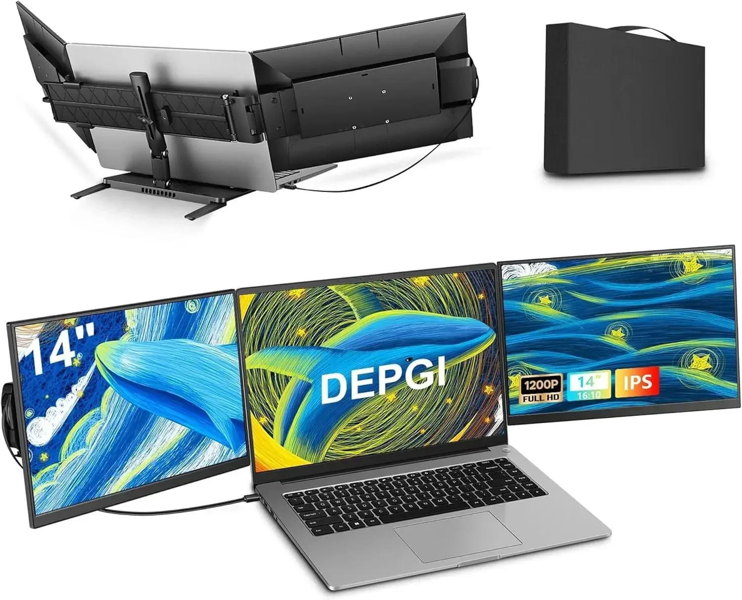 

14" Laptop Screen Extender, 1200P FHD One Cable Connect Portable Triple Monitor, Dual Screen Monitor Fits 13"-17.3" Laptop with