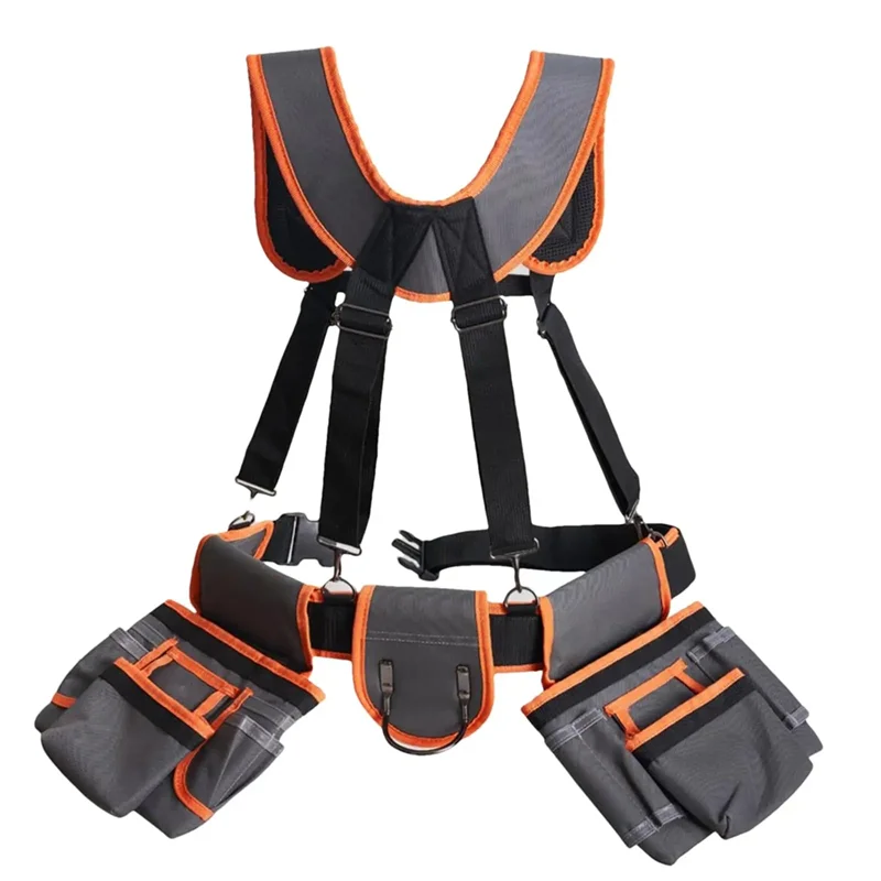 【A87T】Heavy Duty Tool Belt Utility Toolbelt Adjustable Waist Holder With Suspenders,19 Pockets For Electrician Plumbing Repair