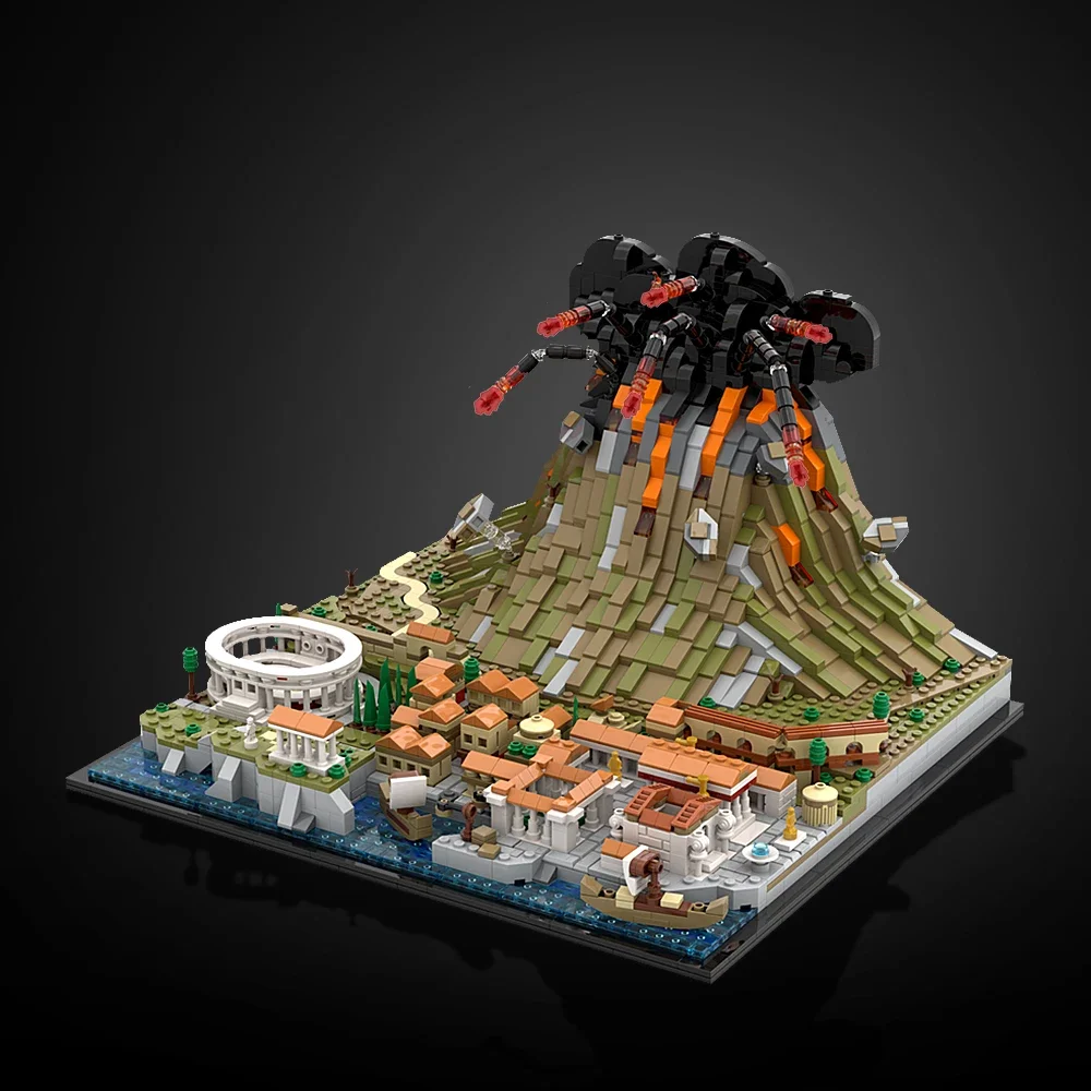 Gobricks MOC Vesuvius & Pompeii الطوب نموذج جبل Vesuvius بنة القلعة قصر الإبداعية البركانات عرض الشارع لعبة هدية