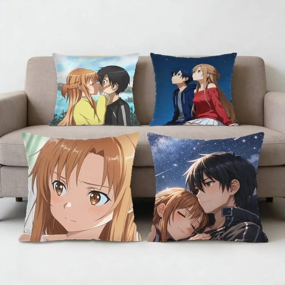 

Sword Art Online Asuna Kirto Pillow Case Anti-dustmite Pillowcase Invisible zipper silky short plush Sofa cushion cover