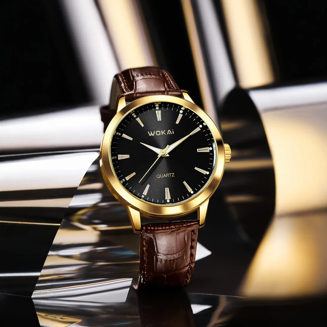 

Мужские кварцевые часы CILOA — новый кожаный ремешок | Позолоченный, большой циферблат, светящийся, повседневный деловой, водонепроницаемый