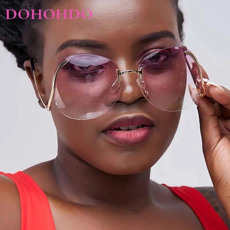 

DOHOHDO New Gradient Colorful Oversized Sunglasses Women Rimlesss Transparent Brand Designer Lady Female Clear Sun Glasses UV400