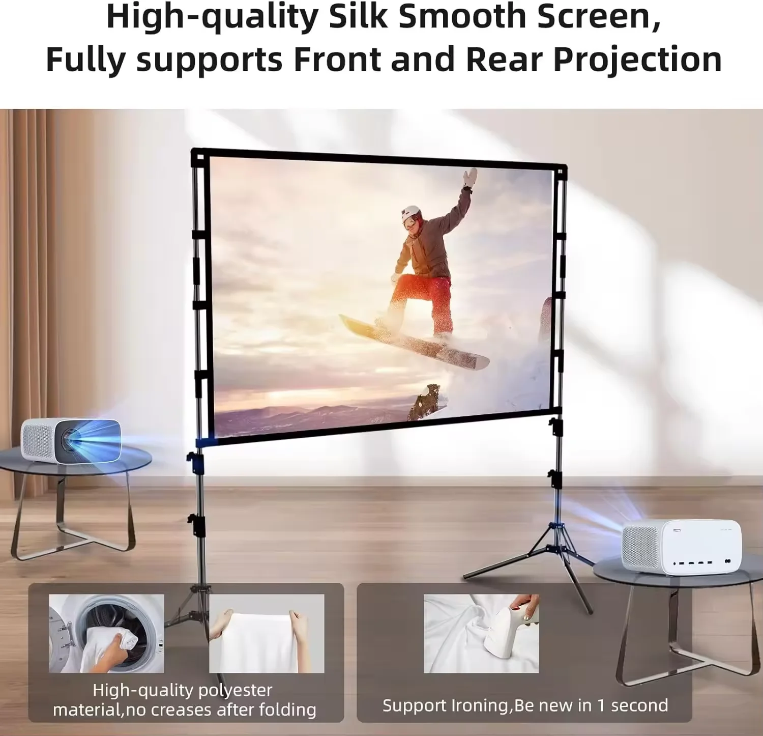 Portable Projection Screen with Stand 80inch White Flat opening Home Theater Outdoor Bracket Free Carry Bag for All Projector