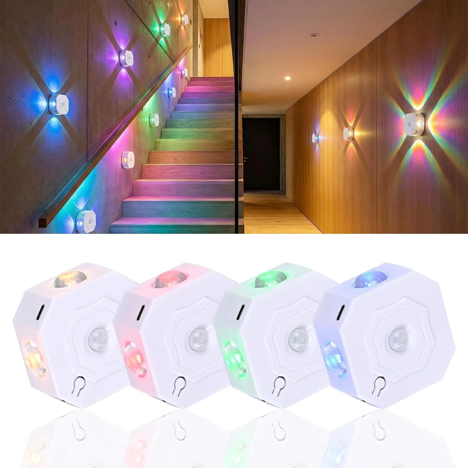 Rechargeable Night Light Indoor Decorative Wall Lights LED Motion Sensor Lamp RGB/ 3Colors Hallway Stairs Kitchen Lighting