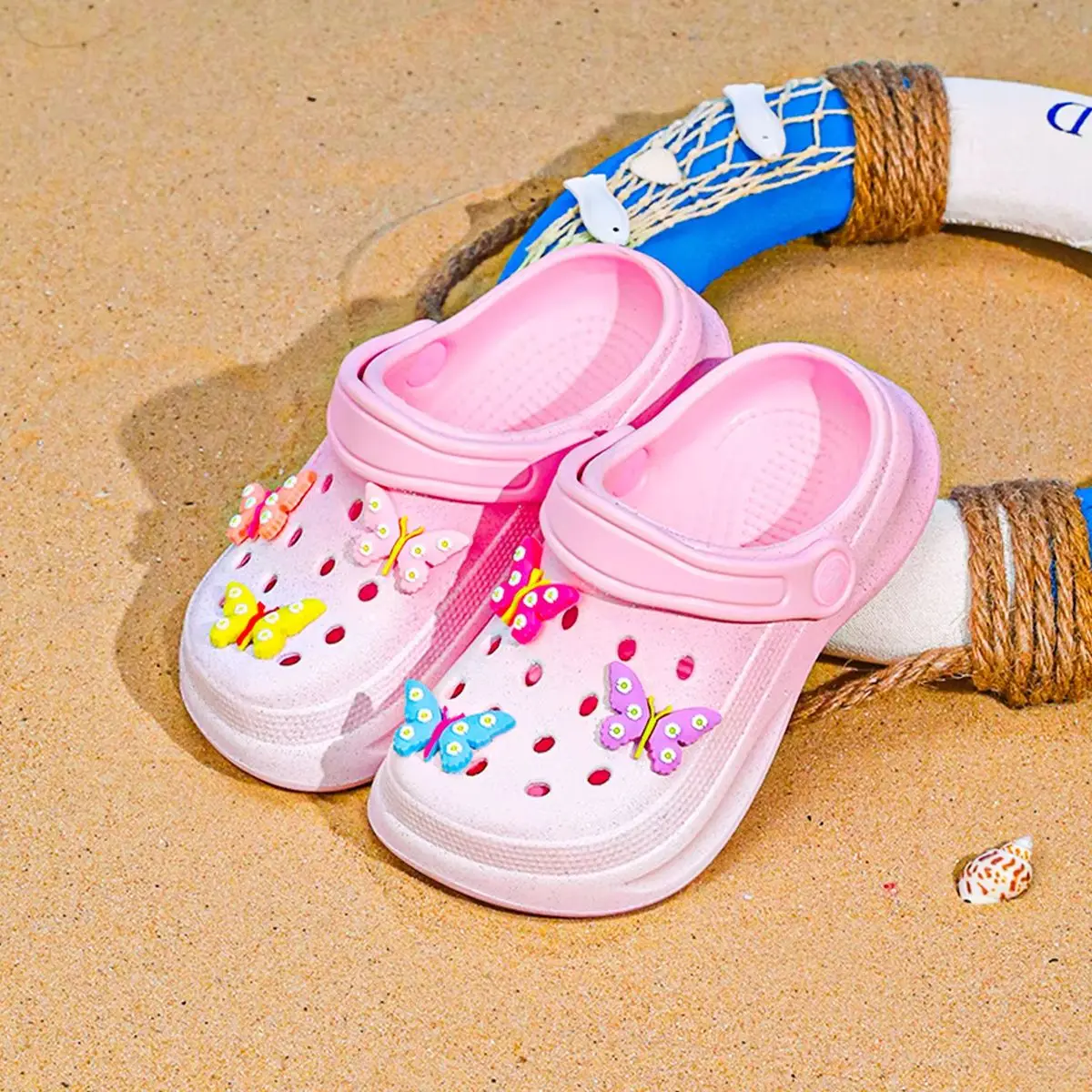 Kids Slip-On Clogs and Mules - Breathable, Waterproof, EVA Garden Shoes with Decorative Chain for Beach and Everyday Wear 168