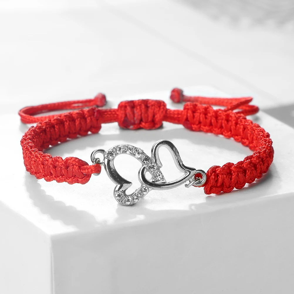 Charm Couple Bracelet Fashion Heart Red Black Rope Handmade Braided String Bracelets for Women Men Lanyard Jewelry Friend Gifts