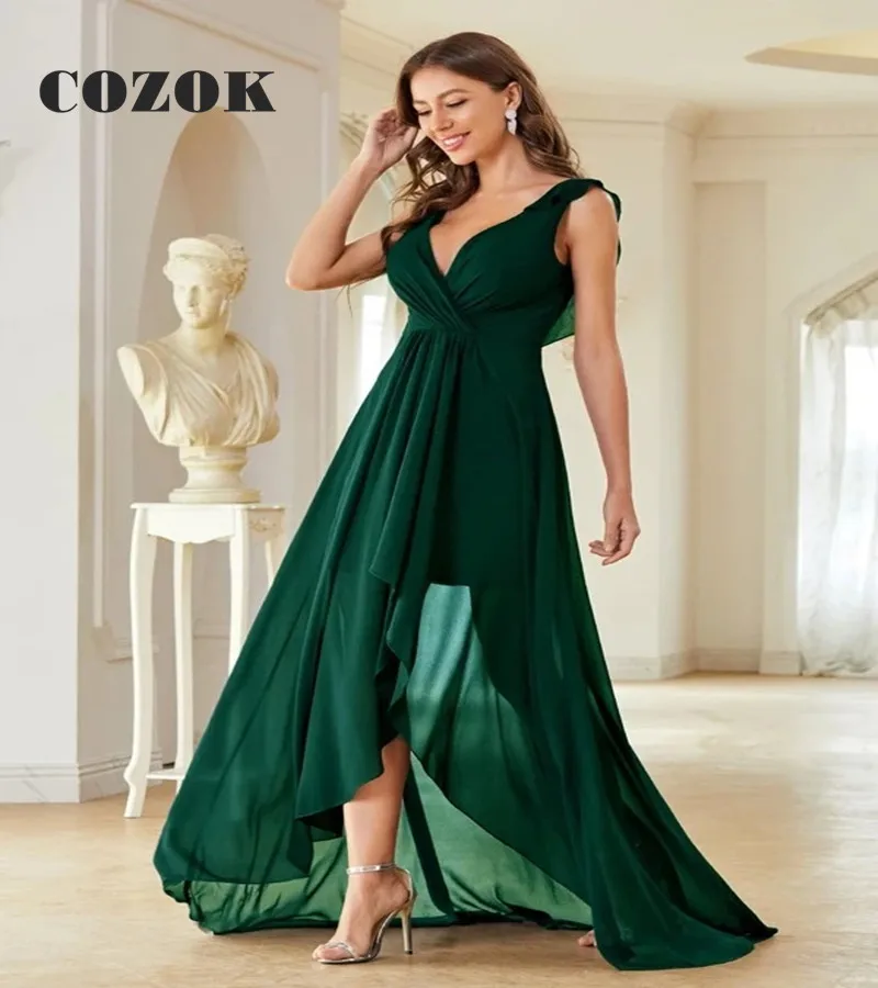 Verde elegante plissado vestidos de noite 2023 a linha alta baixa festa de casamento vestidos de baile robe de soiree tamanho personalizado