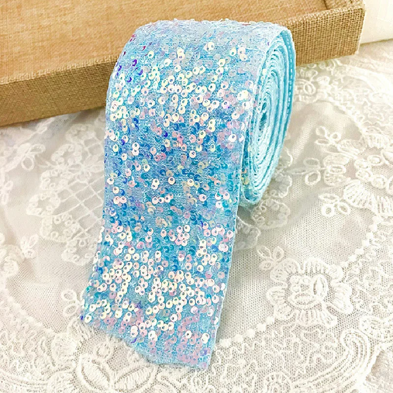 Sequin Trim Lace Ribbon, Gradient Gauze, Pink, Hair Accessories, Band Clip, Pet Bow Collar Material, Bling Bling Tape, 10m, 6cm