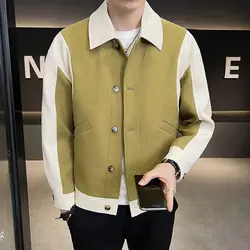 2024 Year Spring and Autumn Handsome Turn-down Collar Men's Clothing Chao Pai Casual All-match Contrast Color Coats Jackets Tops