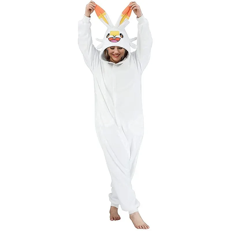 Onesies de dessin animé Scorbunny Kigurumi pour adultes, pyjamas pour femmes, costume de cosplay, vêtements d'intérieur de vacances d'Halloween, vêtements pour hommes, corps entier, AA, nouveau, 2025