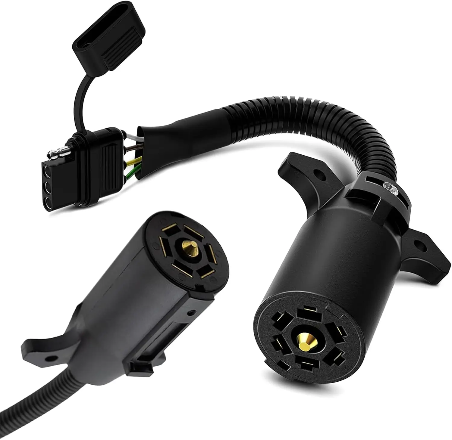 

Universal Waterproof 7 Way Round to 4 Way Flat Adapter Trailer Wiring Harness Power Supply Extension Cord for Trucks RV Pickups