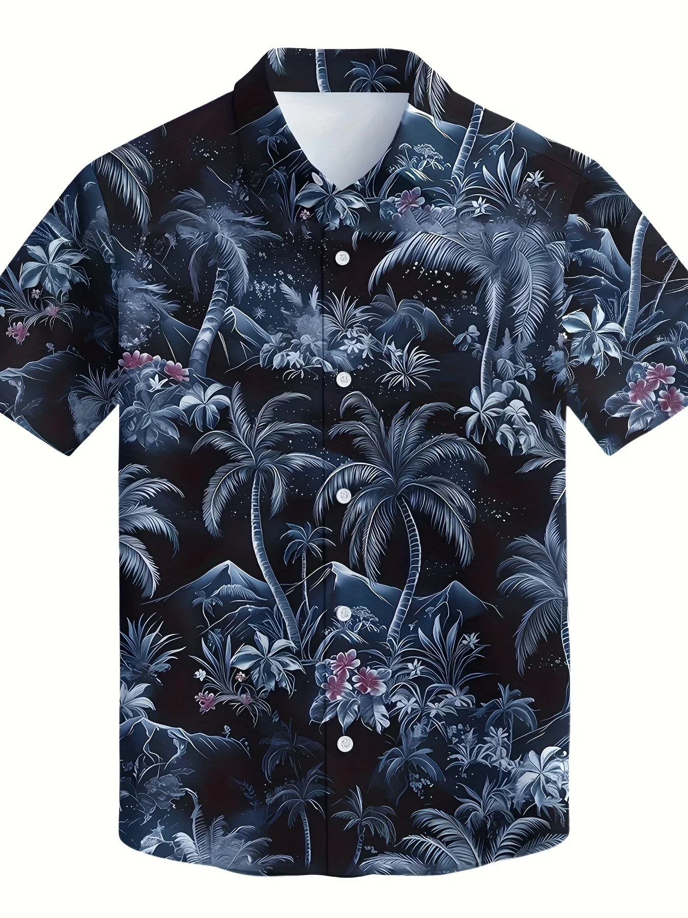 Men Black Hawaiian Shirt Koi Fish Lotus Print Short Sleeve Camp Collar Button Down Summer Beach Casual Blouse