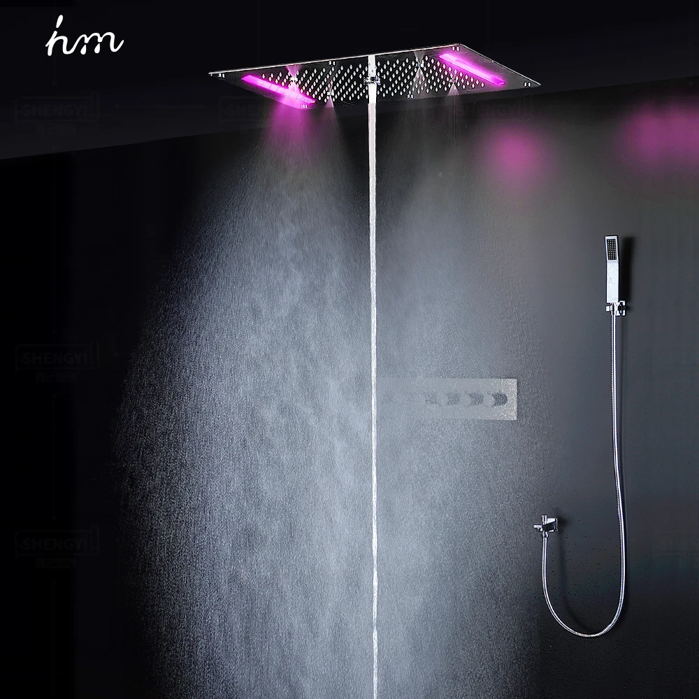 Bathroom High Quality LED Chrome Shower Head Panel Set System Multi Function Thermostatic Mixer Valve Handheld Shower