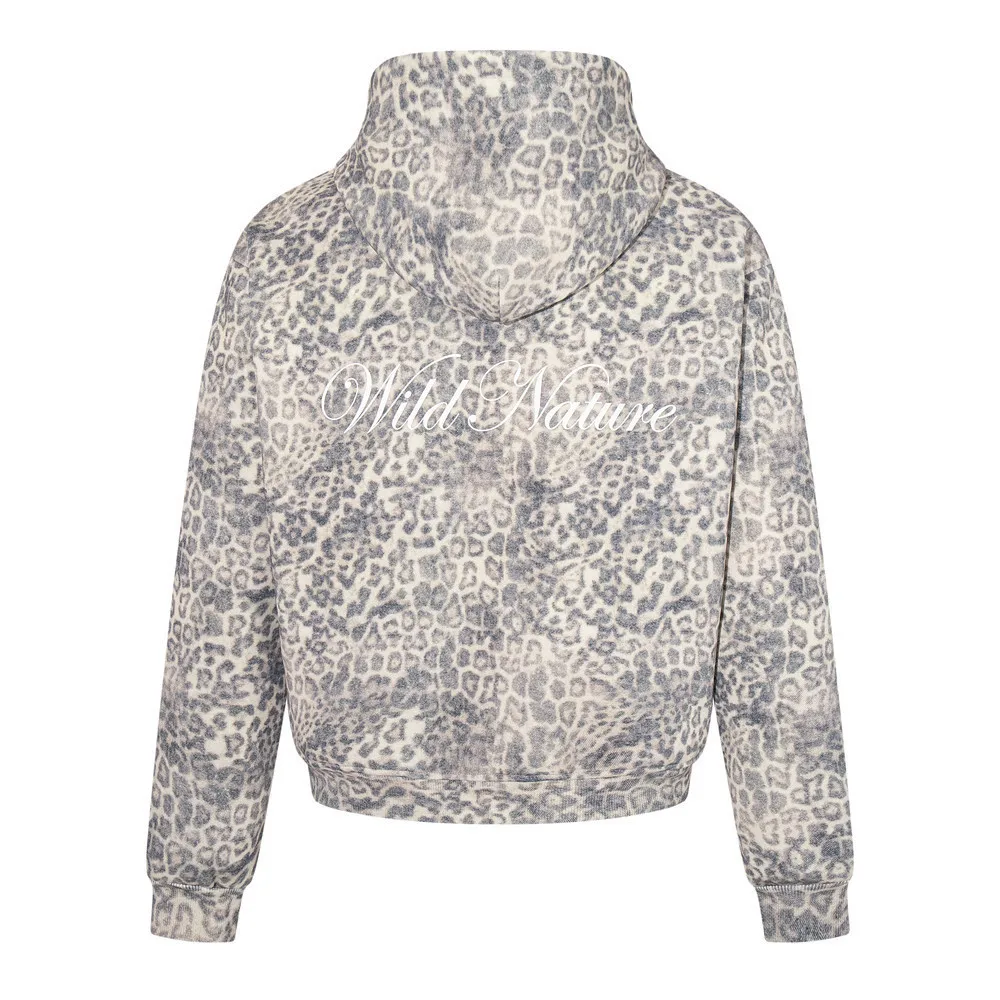 MWJLPWQ Washed Distressed Leopard Print Hooded Sweatshirt For Men Punk Street Style Niche Loose-Fit Sports Casual Coats 20798