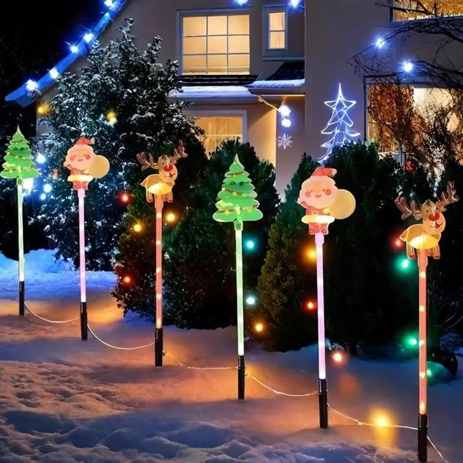 Solar Christmas Stake Lights Landscape Decor Lamp Reindeer Yard Stake Lights For Yards Porches Lawn Party Walkway Festival