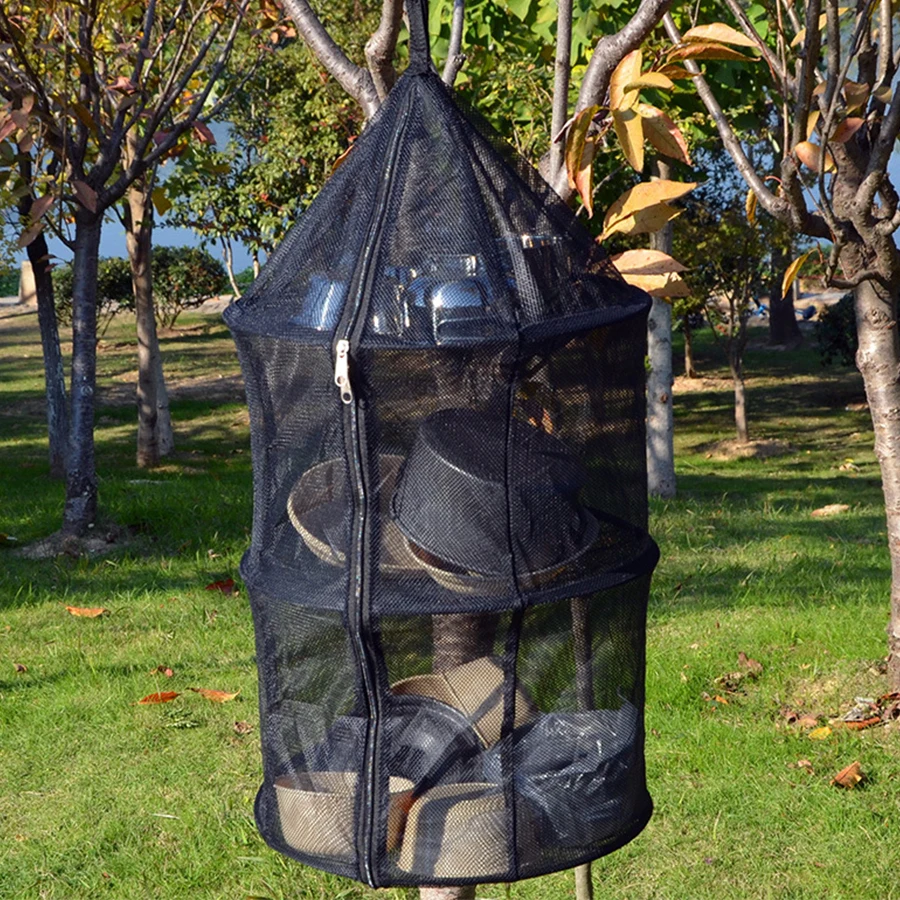 شبكة تخزين قابلة للطي بسحاب ، 3 طبقات ، كيس أعشاب للأعشاب ، براعم الزهور ، النباتات ، أدوات المائدة ، الفواكه ، رف جاف ، لوازم التخييم #4