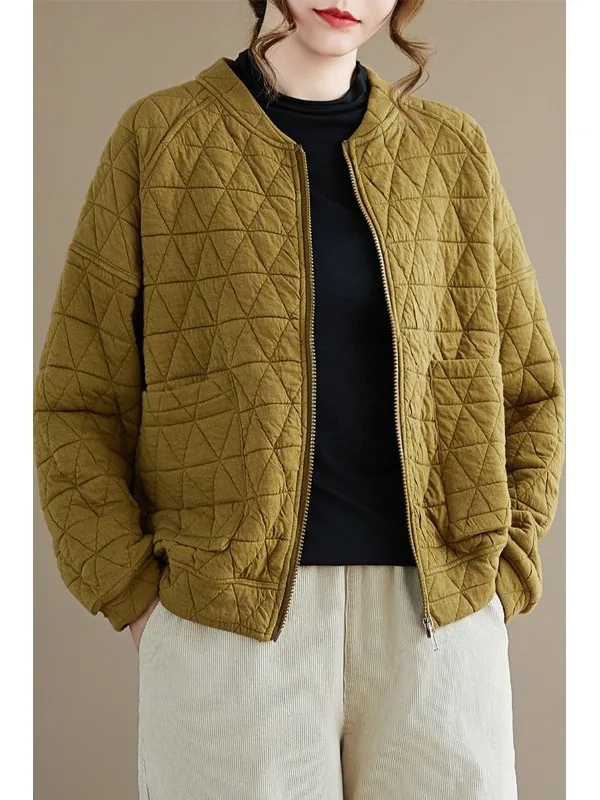 

Thiened повседневный свободный бейсбольный воротник с ромбовидным узором Jaet, осень-зима, Новое поступление, верхняя одежда Ele Lady Sle на молнии, Clo...