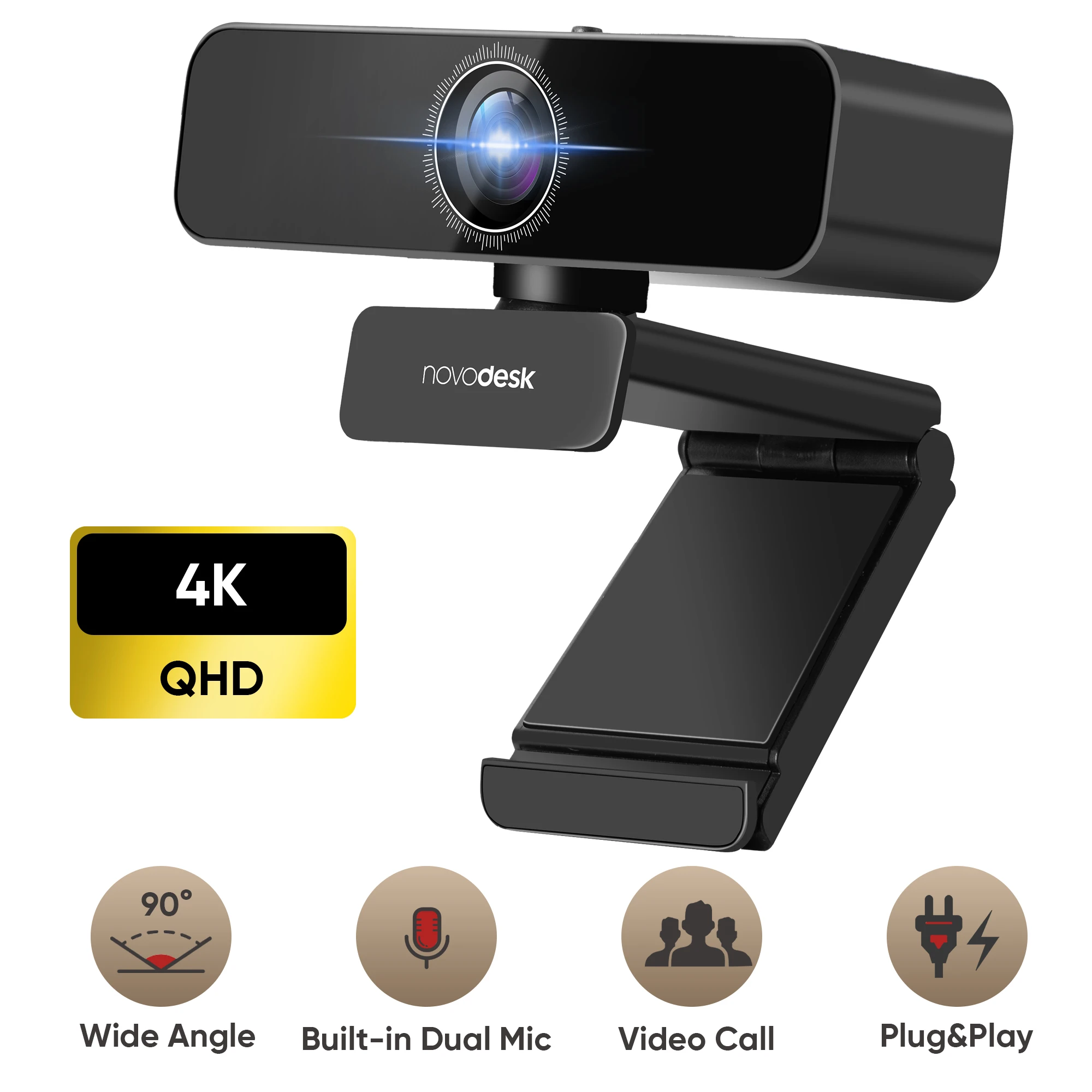 

Deli 4K USB Webcam with Dual Mics & Privacy Cover, Crystal-Clear Video & Enhanced Audio for Calls
