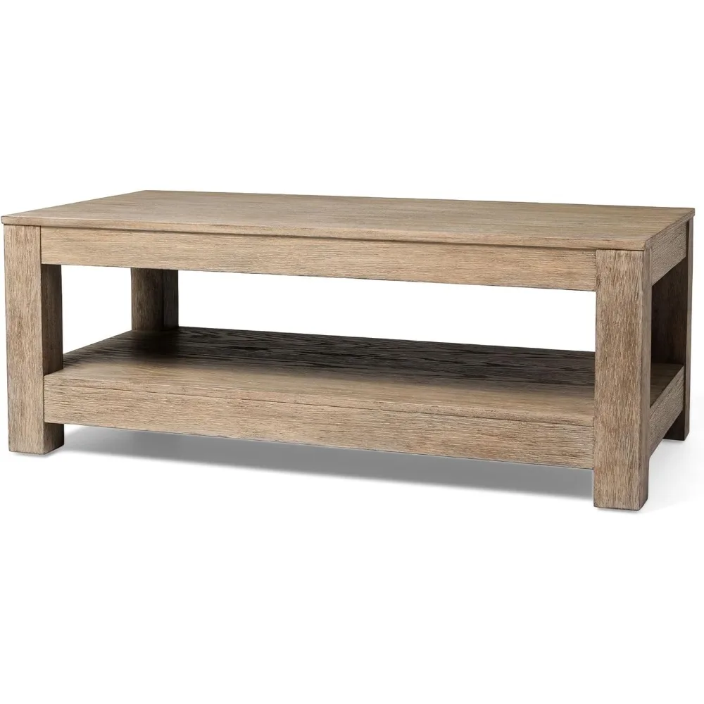 

Paulo Large 2 Tier Rustic Rectangle Wooden Center Coffee Table with Shelf Storage for Living Room in Weathered Grey Finish