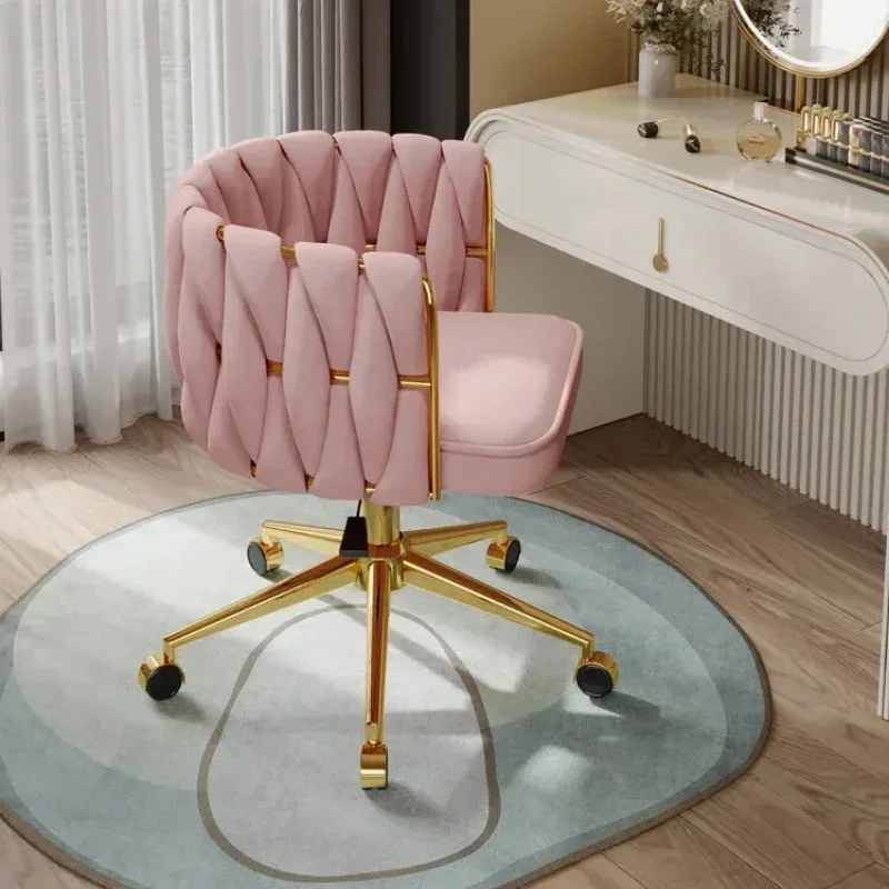 Luxury Pink Bedroom Computer Chair Elegant Makeup Seat for Girls Simple Backrest Swivel Desk Chair Office Furniture