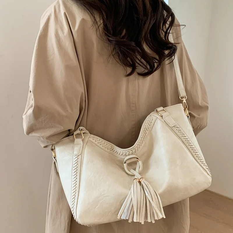 المرأة ريترو شرابة حمل حقيبة الأمريكية عادية موضة حقائب اليد سعة كبيرة الخريف الشتاء بولي Leather الجلود تخفيف حقائب كروسبودي #4