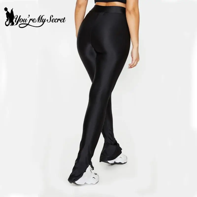 [You're My Secret] New Side Split Glossy Yoga Pants Elastic Sports Running Pants High Waist Tights Black Woman Sexy Legging