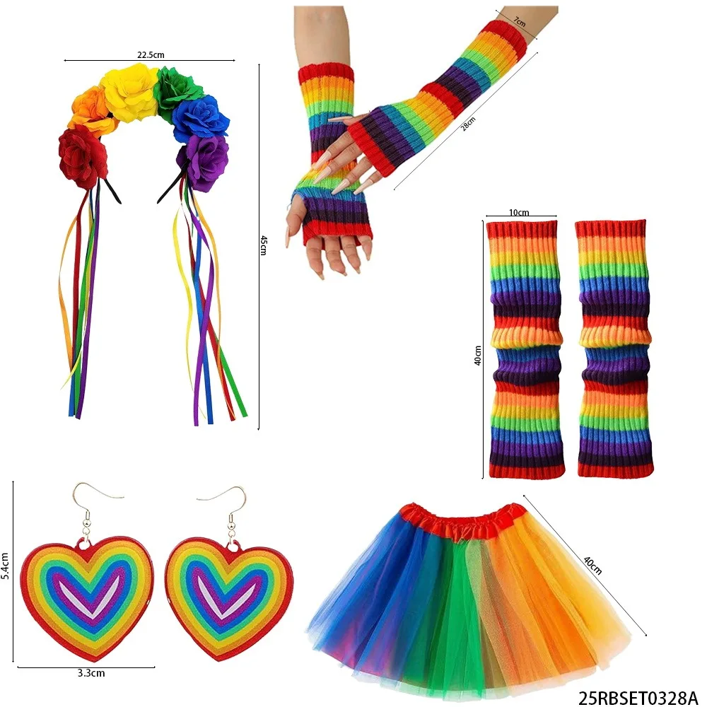 Pride Party Dress Up Rainbow Rose Ribbon Headbands Love Earrings Colorful Skirts Gloves Leg Hoods and Other Accessories