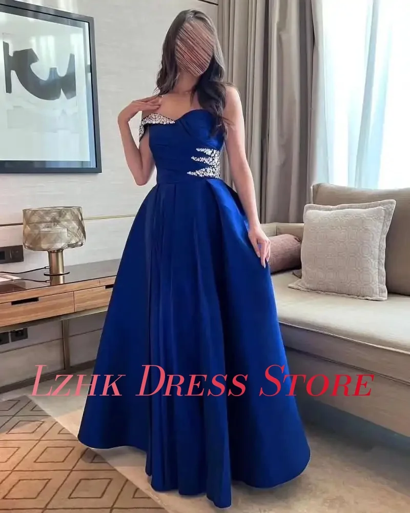 تخصيص عالية الجودة الساتان ألف خط قبالة الكتف كريستال مساء اللباس حساسة الحبيب الطابق طول فساتين العودة للوطن