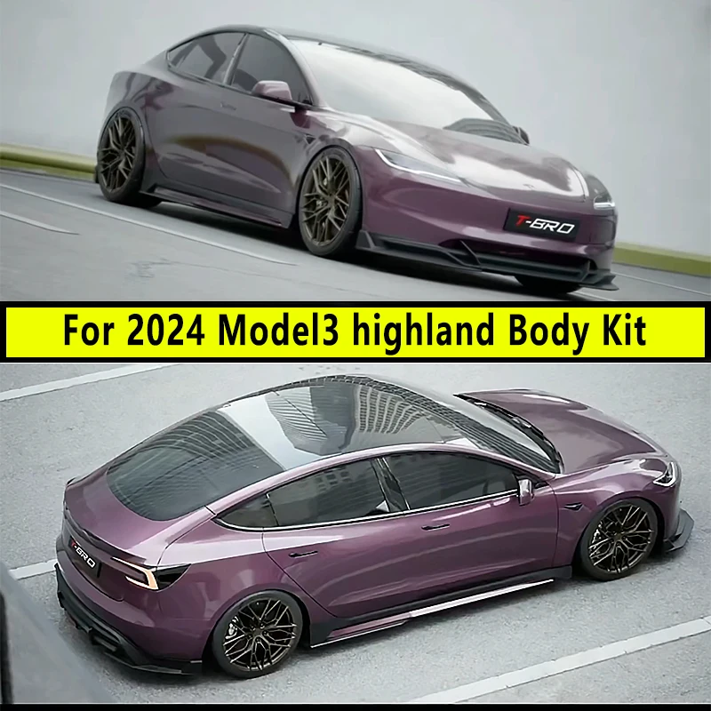 

For Tesla 2024 Model3 highland Body Kit Carbon fiber pattern Rear Diffuser Spoiler Front Bumper Lip Side Skirt Car Accessories