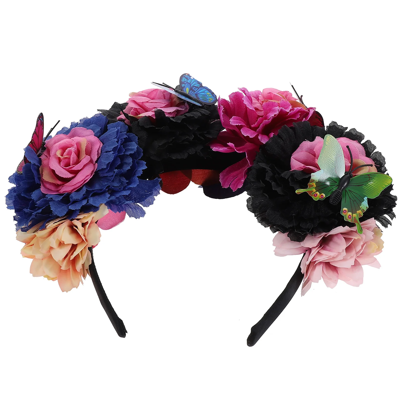 Flor artificial e borboleta Headband para mulheres, roupas de festa, trajes mexicanos, hairband artificial, acessórios de tecido para meninas, 3 # coroa