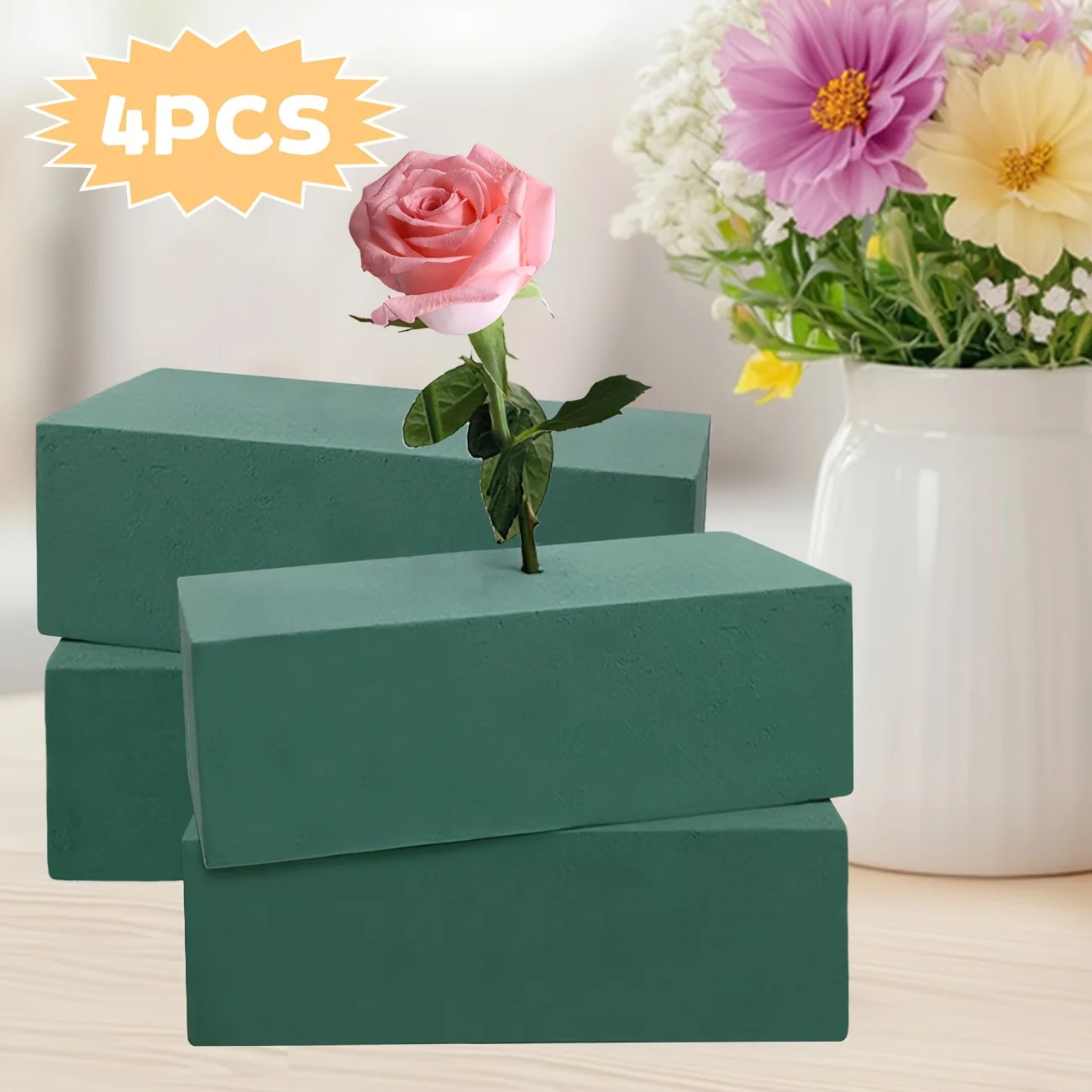 Rectangular Green Florist Foam Blocks Pack of 4 High Density Flower Mud for DIY Bouquet Making Wedding Easter Valentine Mother's