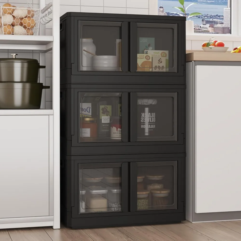 

Stackable Storage Bins With Lids,Collapsible Plastic Storage Bins,Closet Organizers and Containers with Doors Built-in Wheels