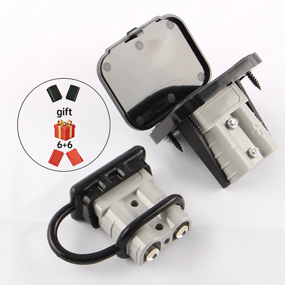 50A High Current Power Double Pole Quick Connect/Disconnect Battery Connector Plug with Flush Mount Bracket & Dust Cover