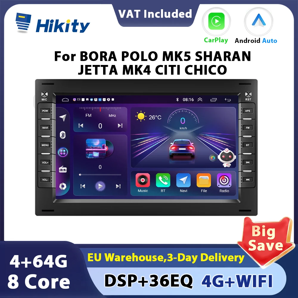 Hikity 7 inch Android Car Radio Stereo GPS Navigation Bluetooth DSP car Player For BORA POLO MK5 SHARAN JETTA MK4