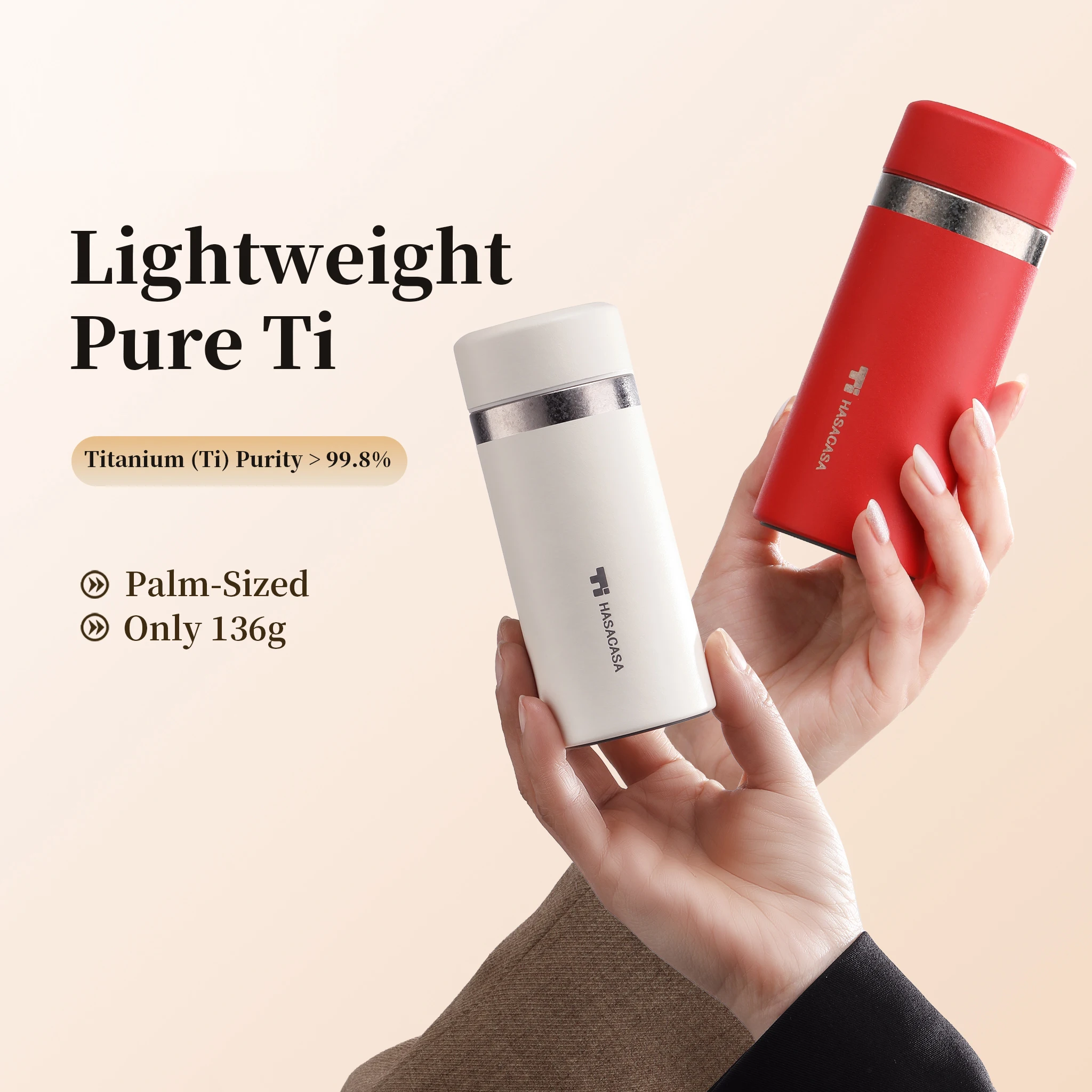 HASACASA 200ml 300ml Pure Titanium Mini Thermos Cup, Solid Color Compact Portable Insulated Water Bottle for Men & Women