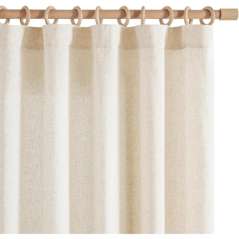 Soft Linen Curtains, Natural Curtains 84 Inches Long, Crude Light Filtering Farmhouse for Living Room, Beige Back Set 2 Panels