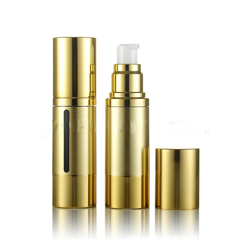 30ml&50ml capacity gold color round shape acrylic material alumite Vacuum lotion bottle with duckbilled pump and cap